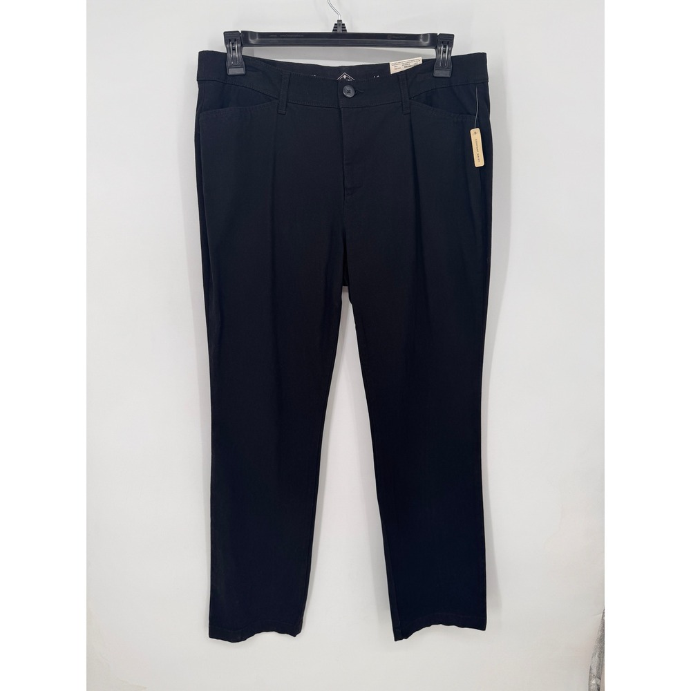 St. John's Bay Pants Women 14 Black NWT Straight Leg Comfort Waist Mid-Rise